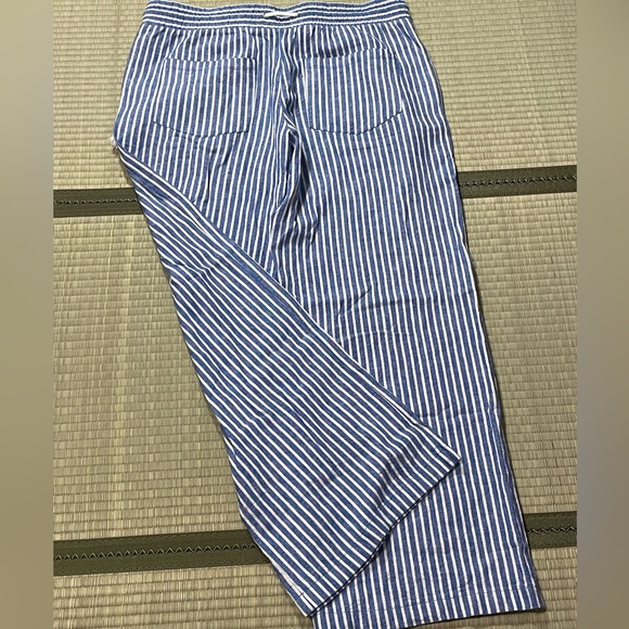 Jolt Womens Wide Leg Cropped Pants Blue Stripe Drawstring Pockets Tassels Linen - Picture 3 of 12